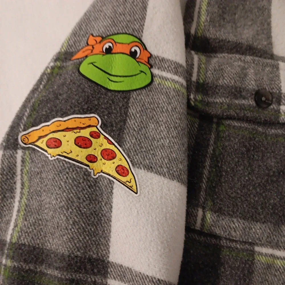 Nickelodeon Boys Flannel Shacket Sz. XL  Grey/White/Green‎ Ninja Turtles TMNT